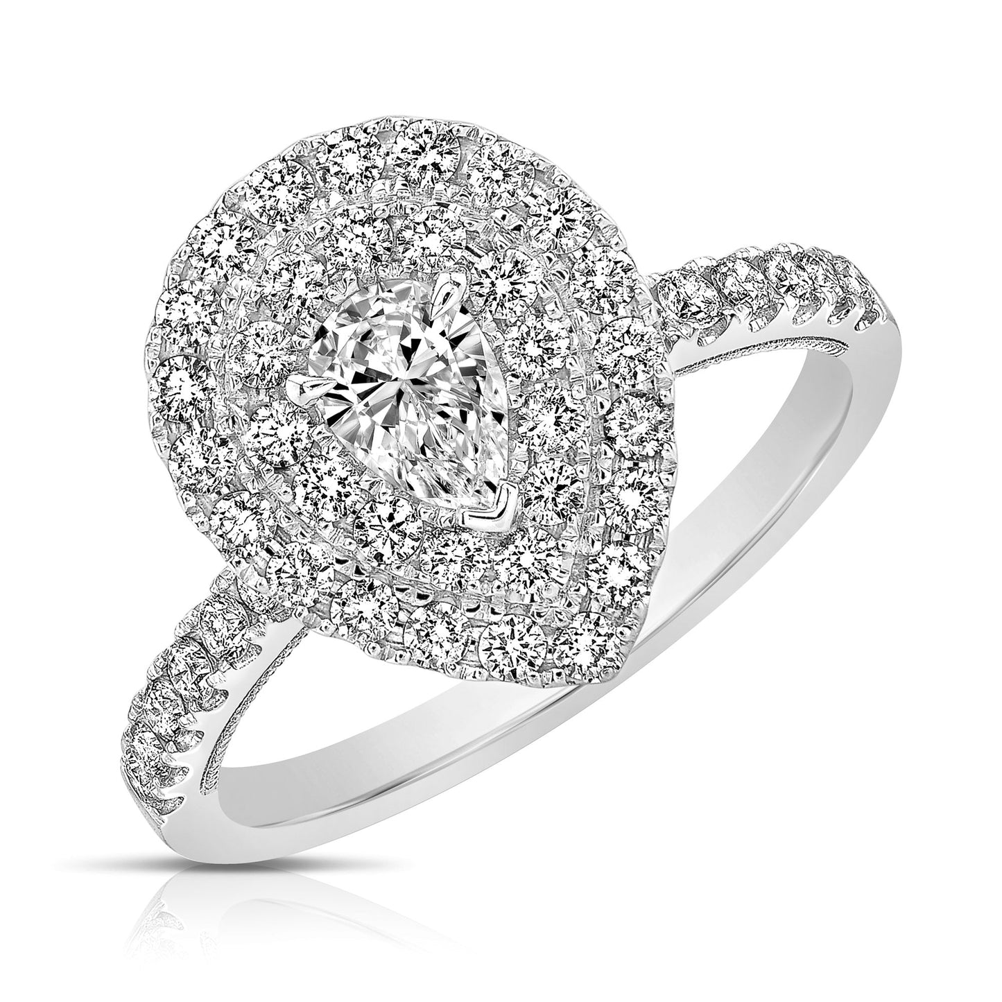 1 Ct Total Weight Double Halo Pear Shape Engagement Ring