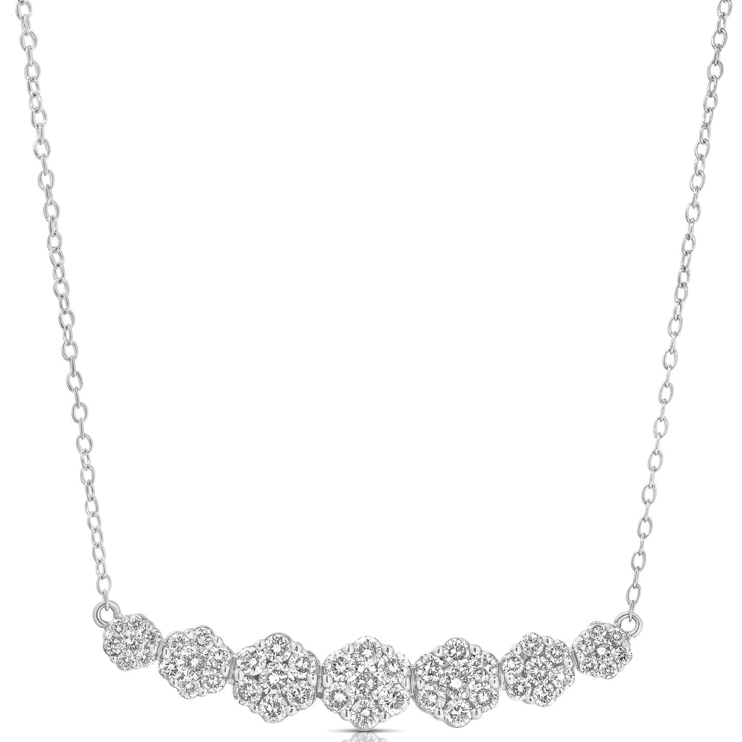 1 Ct 7 Stone Graduating Flower Cluster Necklace