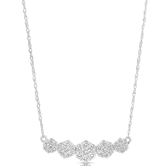 1/2 Ct 5 Stone Graduating Flower Cluster Necklace